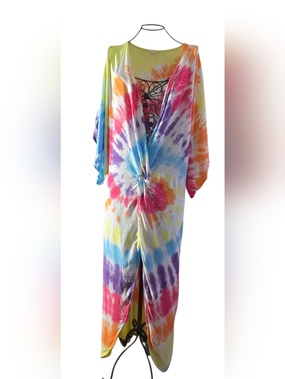 Surf Gypsy Multicolor Tie-Dye Cover Up Dress with Front Knot Size L